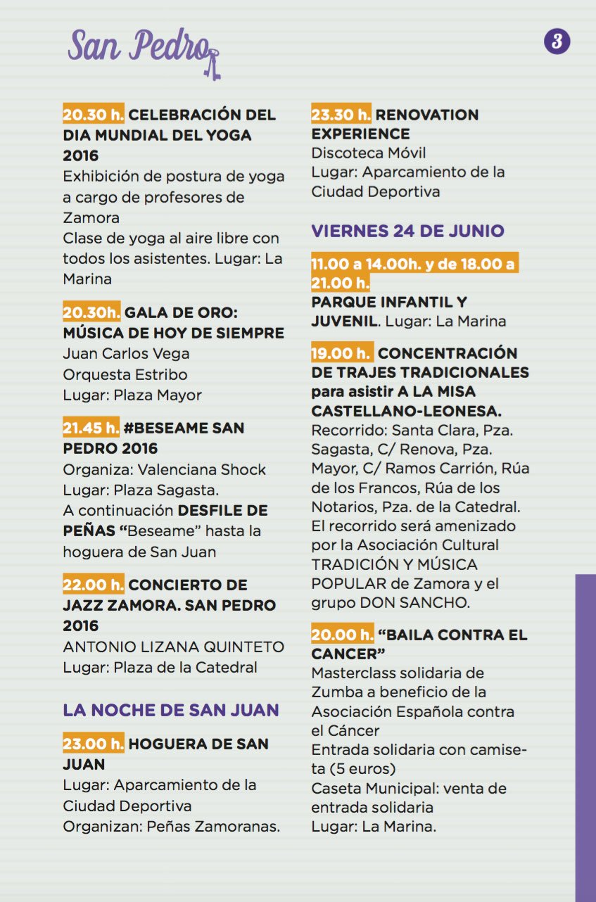 Programa Oficial de las Ferias y Fiestas de San Pedro 2016, Zamora. Del 22 al 29 de Junio.