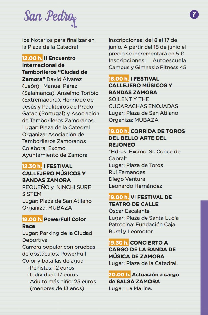 Programa Oficial de las Ferias y Fiestas de San Pedro 2016, Zamora. Del 22 al 29 de Junio.