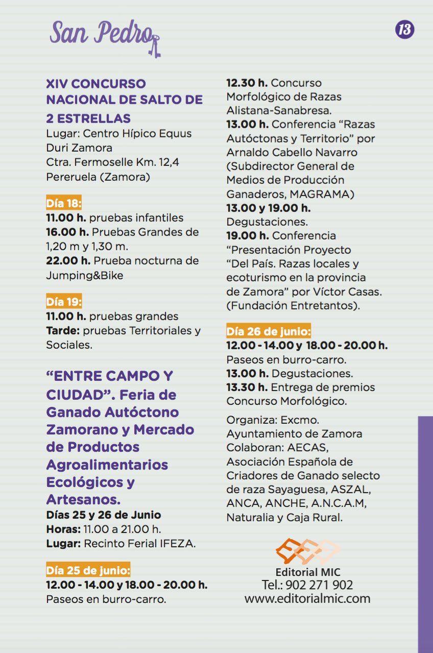 Programa Oficial de las Ferias y Fiestas de San Pedro 2016, Zamora. Del 22 al 29 de Junio.