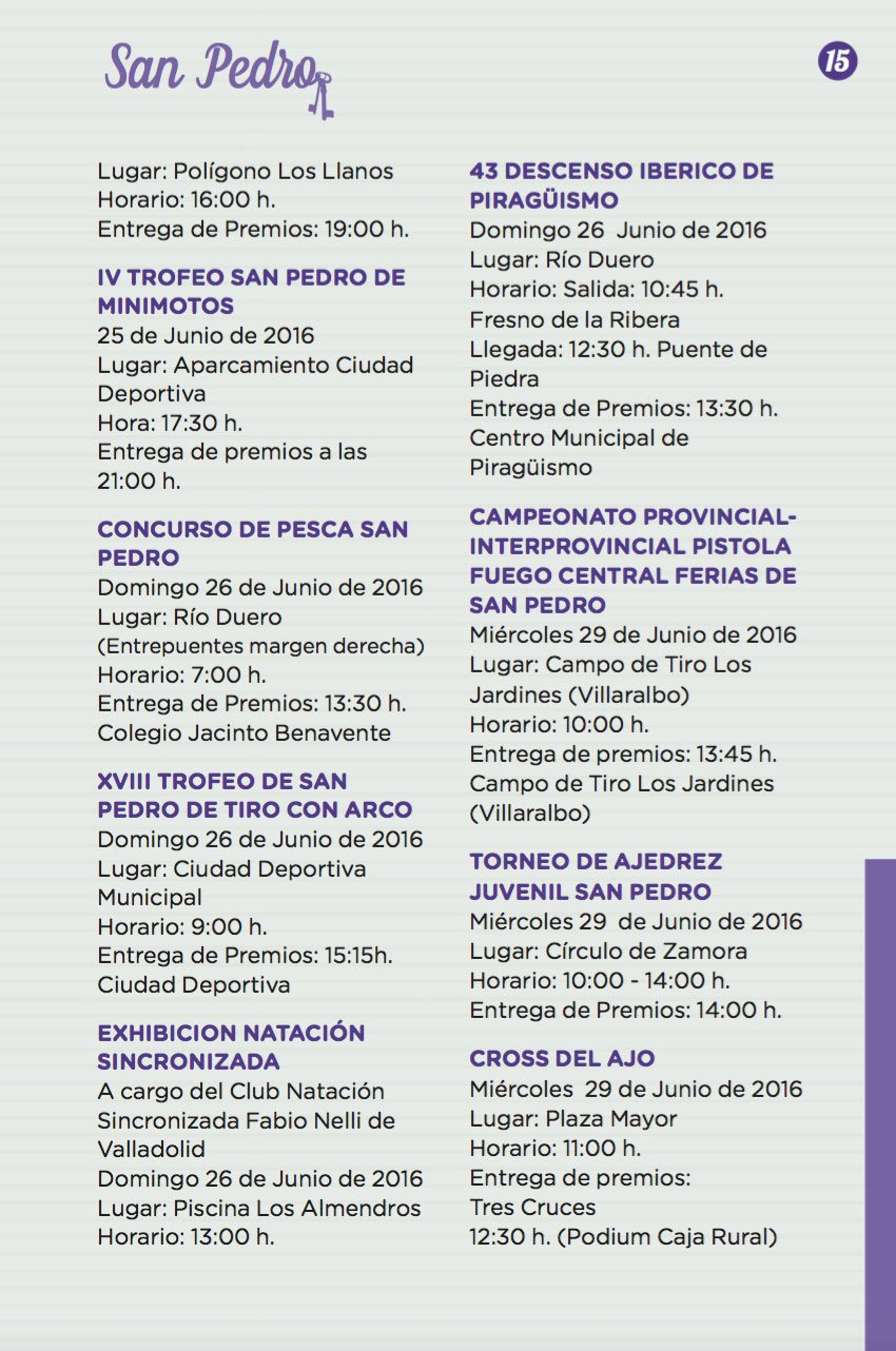 Programa Oficial de las Ferias y Fiestas de San Pedro 2016, Zamora. Del 22 al 29 de Junio.